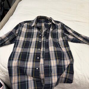 Ralph Lauren Men's Navy and Cream Plaid Shirt